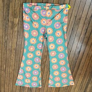 Smiley World Flare Leggings Mint Green Daisy Print Trendy Funky Pants 2X